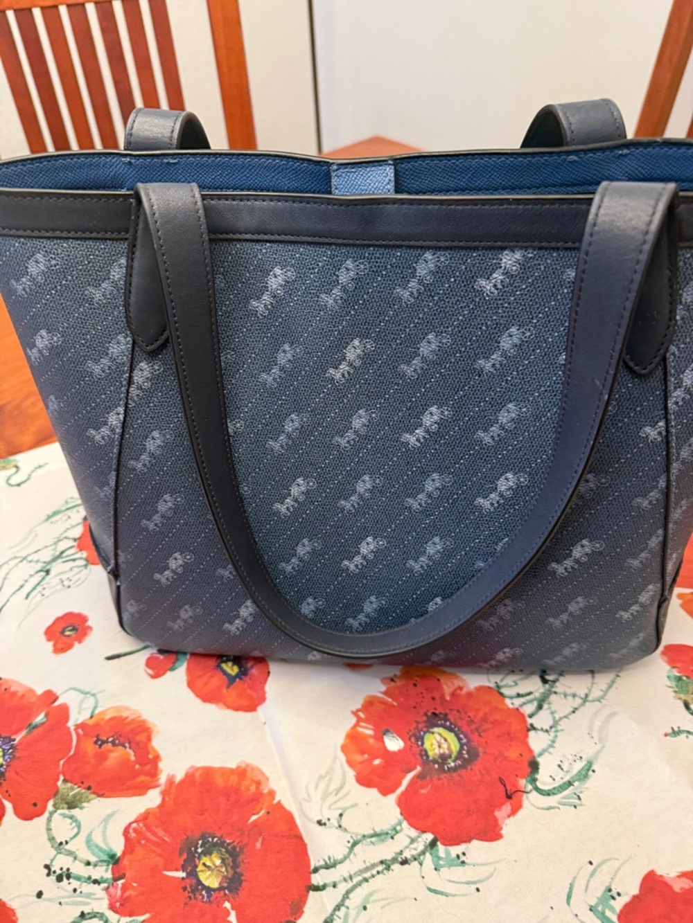 Coach Blue Signature Canvas Tote with Leather Trim - Picture 2 of 5